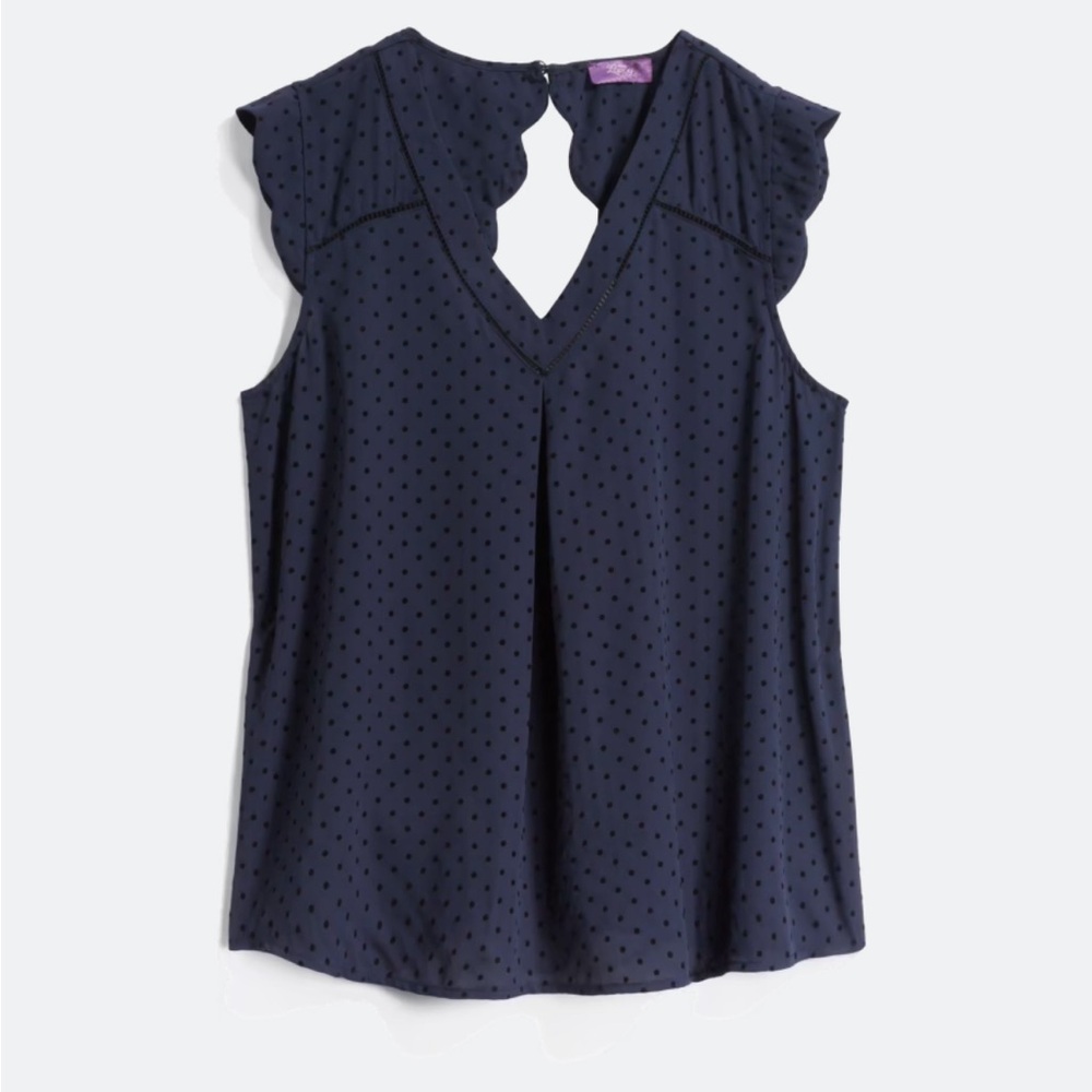 41 Hawthorn Blue and White Ruffled Sleeveless Blouse